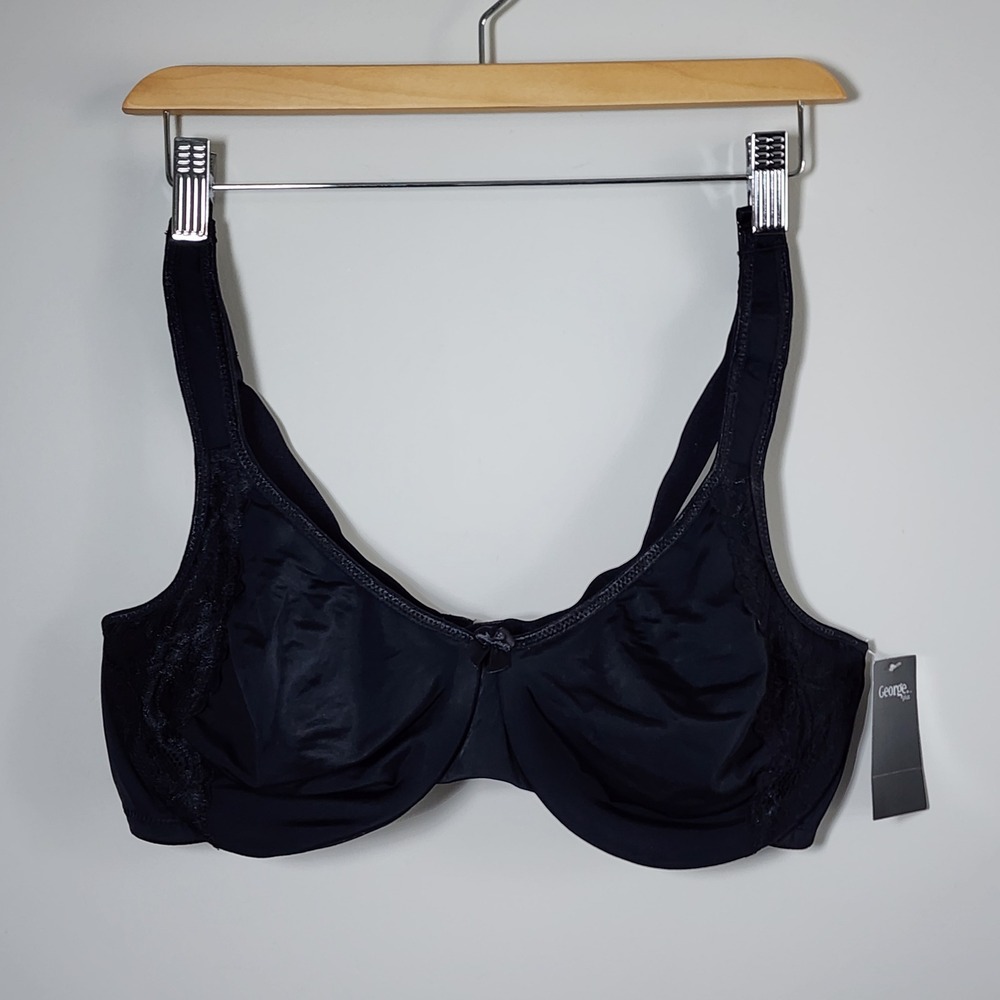 NEW 38DD Soft Cup Bra Black Lace Trim Underwire Everyday Basic Classic Support